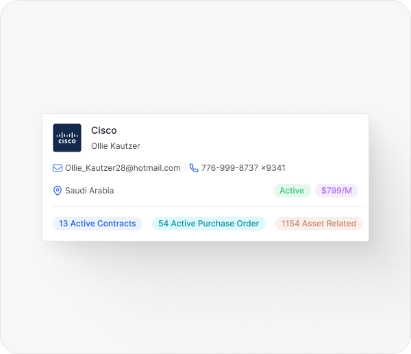Track vendor records, warranty claims, maintenance history, and renewal dates in one place so asset work moves with fewer handoffs