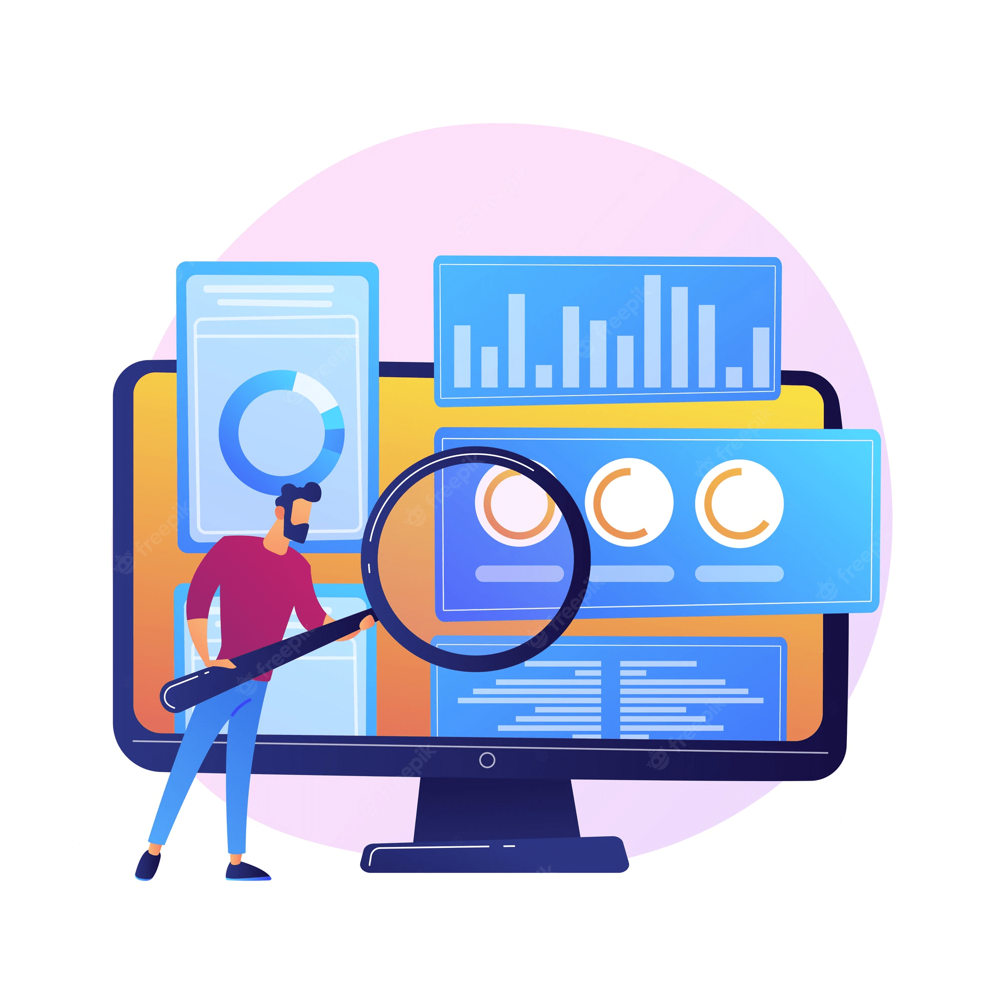 business audit financial specialist cartoon character with magnifier examination statistical graphic information statistics diagram chart 335657 834