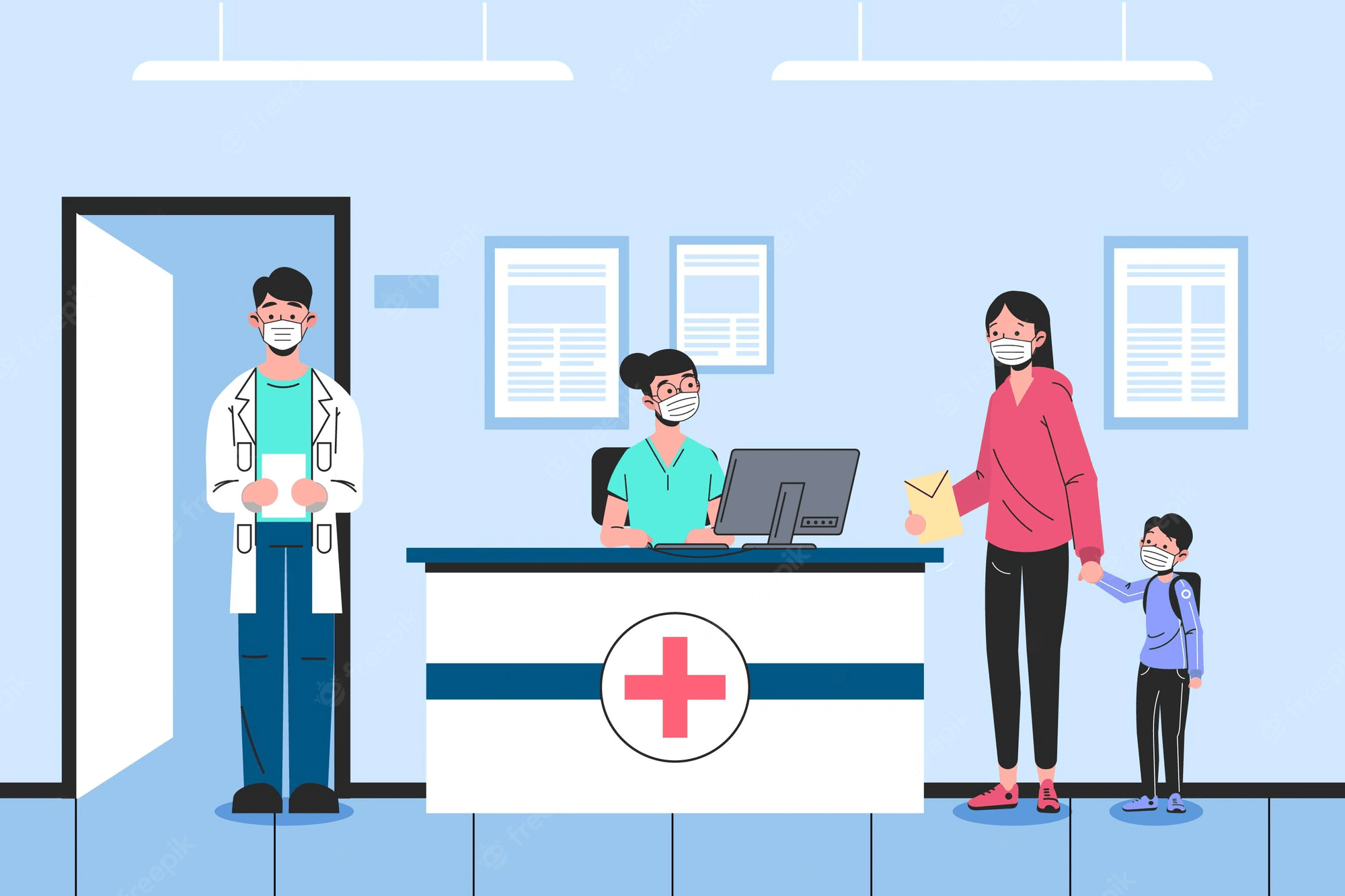 hand drawn hospital reception scene 23 2148837407