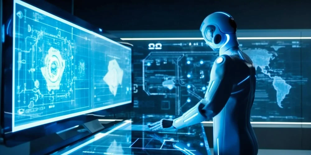robot touching touchscreen with multiple information displays min