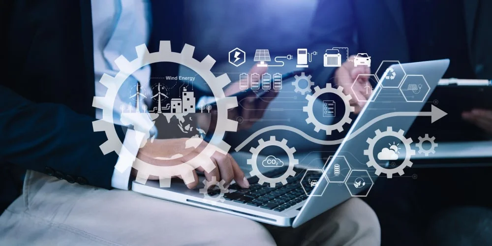 esg concept environmental green ethical business preserving resources reducing co2 business person team working laptop virtual smartphone reduce co2 min