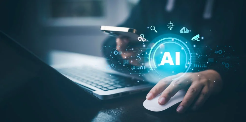 laptop with artificial intelligence aion big data network digital transformation technology strategy internet things transformation ideas technology business digital min