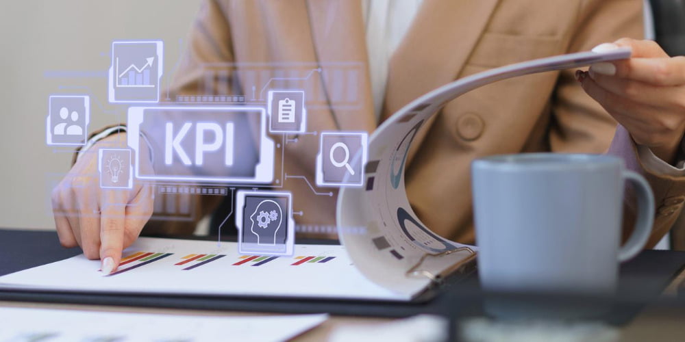 kpi acronym key performance indicator business planning measure success target achievement virtual screen laptop1 1