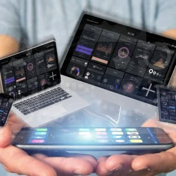 businessman holding devices connected cloud multimedia network 3d rendering min