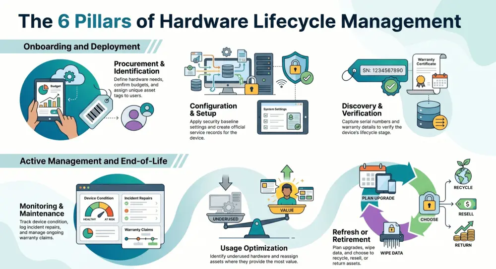 Hardware Asset Management Lifecycle: The Complete Guide for Modern IT Teams 3 The 7 Stages of the Hardware Asset Management Lifecycle