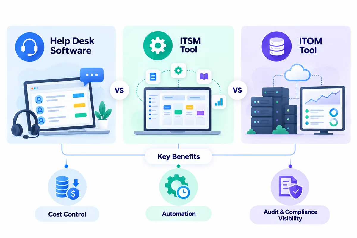 ITSM tools vs help desk software vs ITOM tools: how IT service management tools add cost control, automation and audit visibility